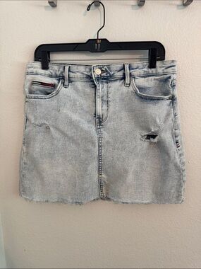 Tommy Hilfiger Light Blue Distressed Denim Mini Skirt